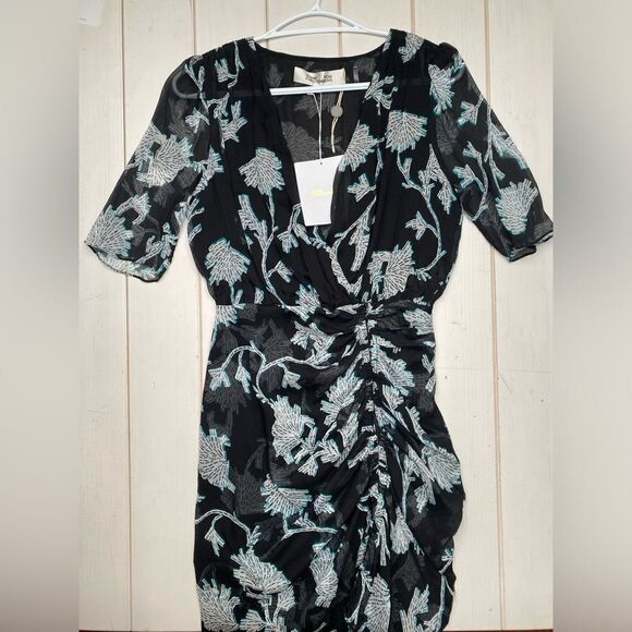 NWT Diane von Furstenberg Silk Black Floral Dress - Picture 8 of 15